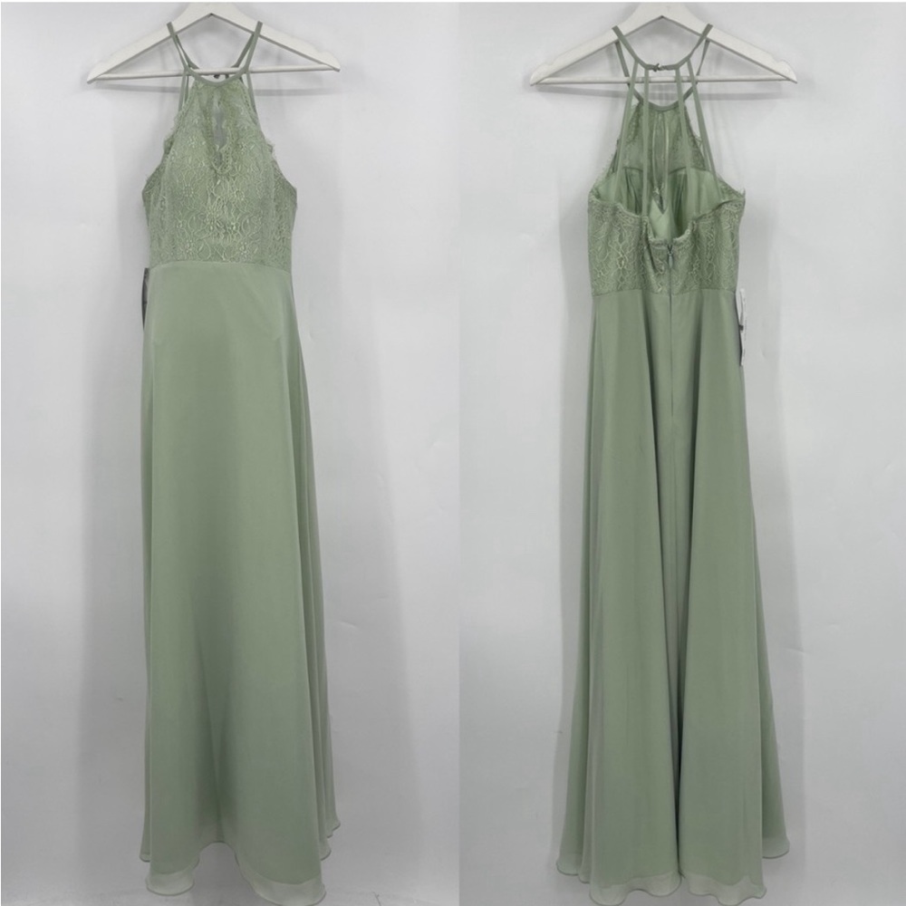 NWT Azazie Saxon Chiffon Dress Dusty Sage Size A0 Bridesmaids Dress Formal Gown